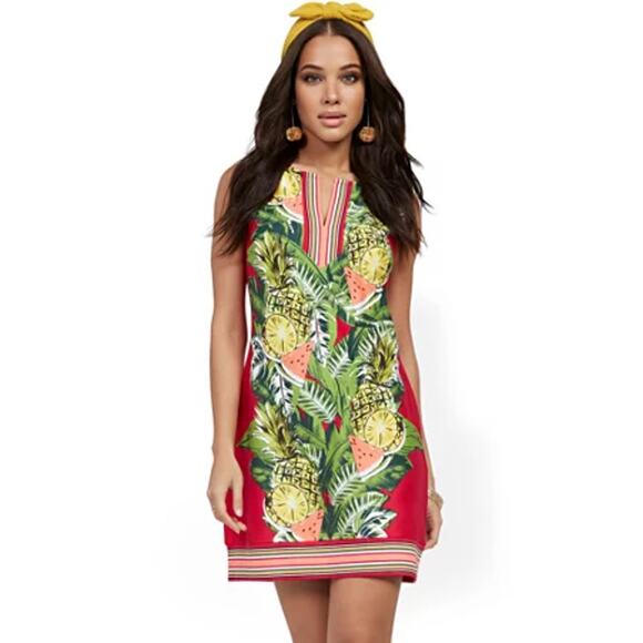 NWT NY&C Pineapple Fruit Tropical Shift Dress Womens XS Preppy Vacation Resort - Picture 1 of 10